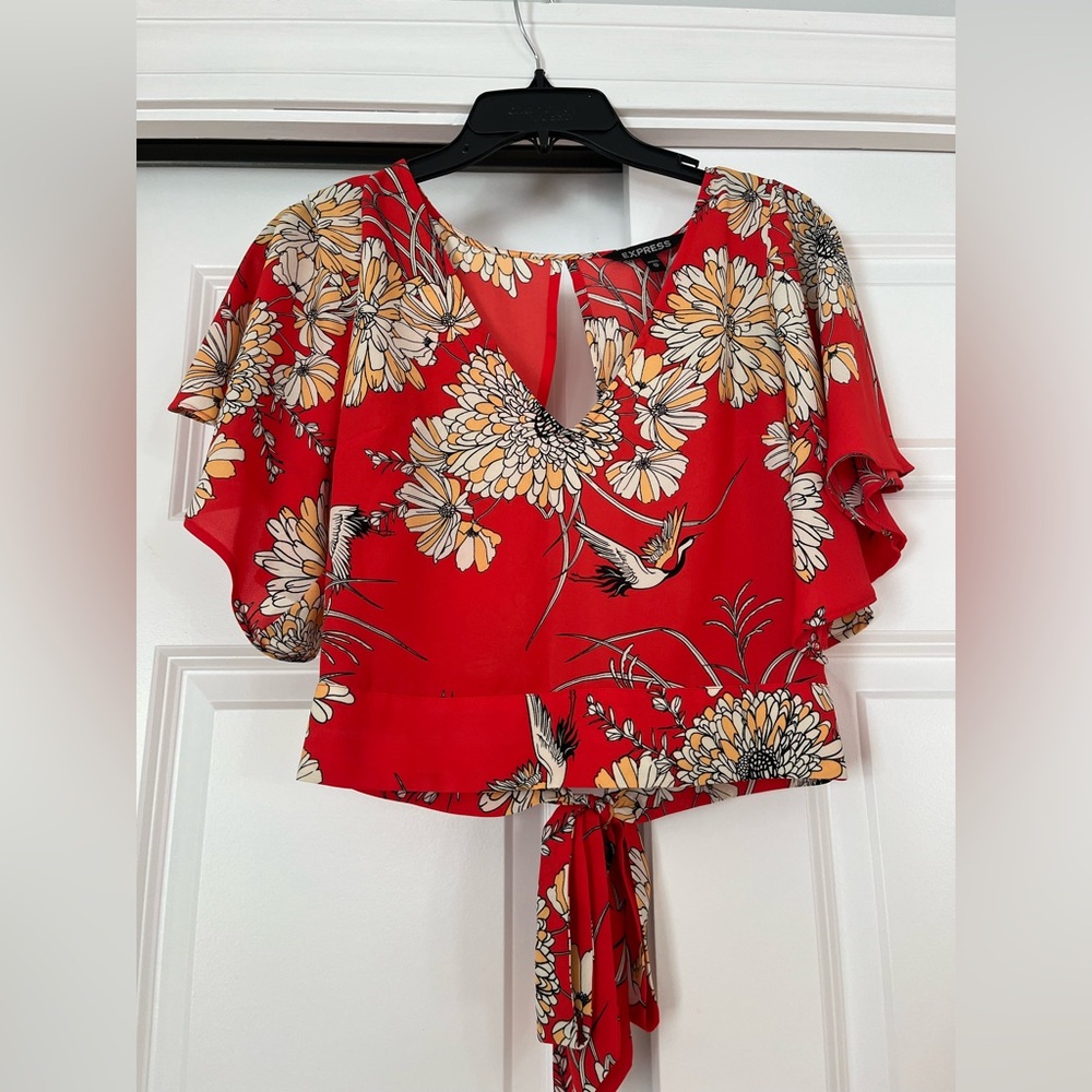 Express Red Floral Blouse